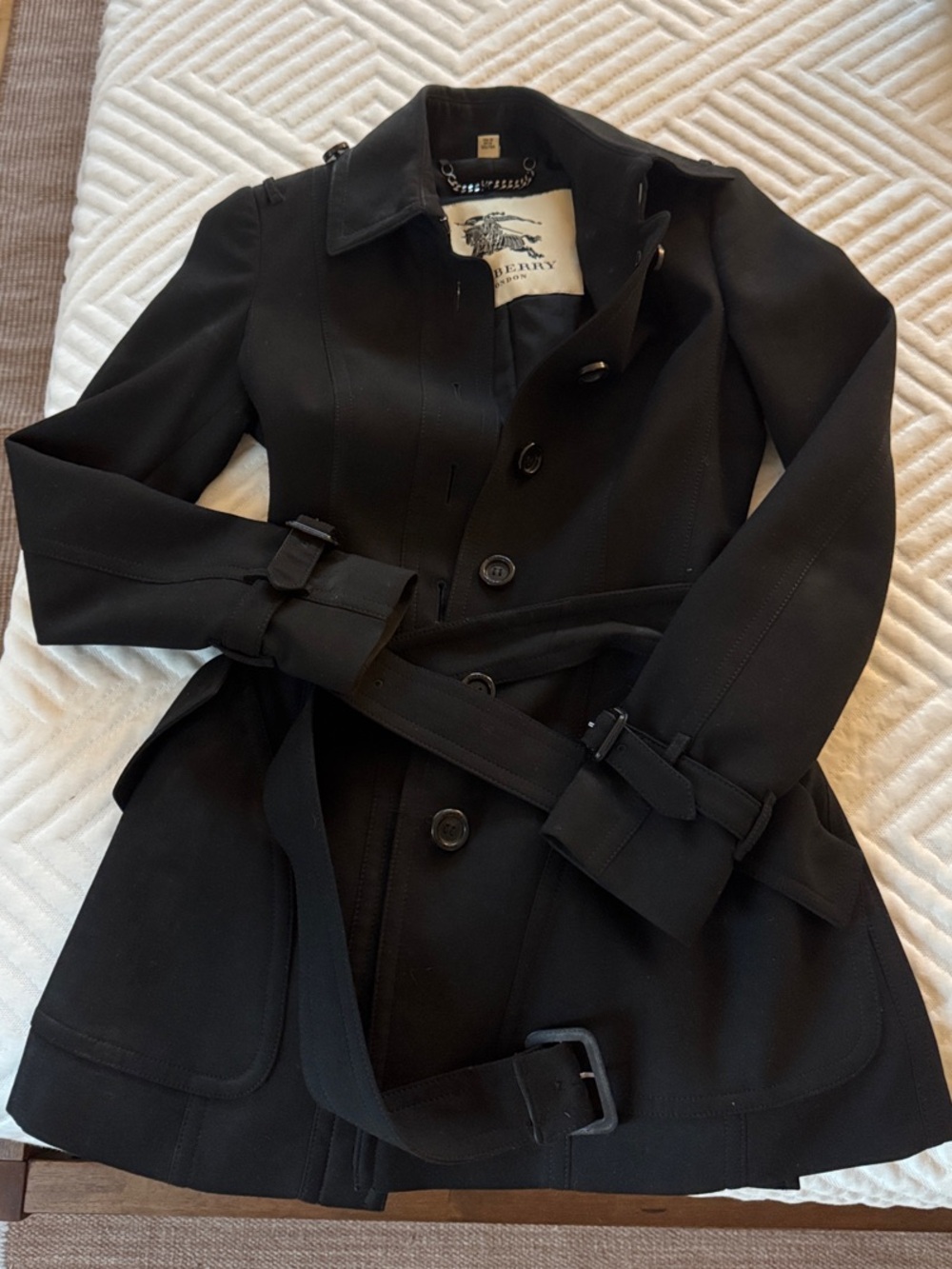 Burberry Black Women's Trench Coat with Belted Waist